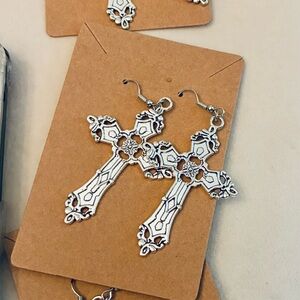 Silver Cross Dangle Earrings
